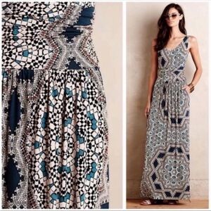Maeve Blue and White Geometric Maxi Dress